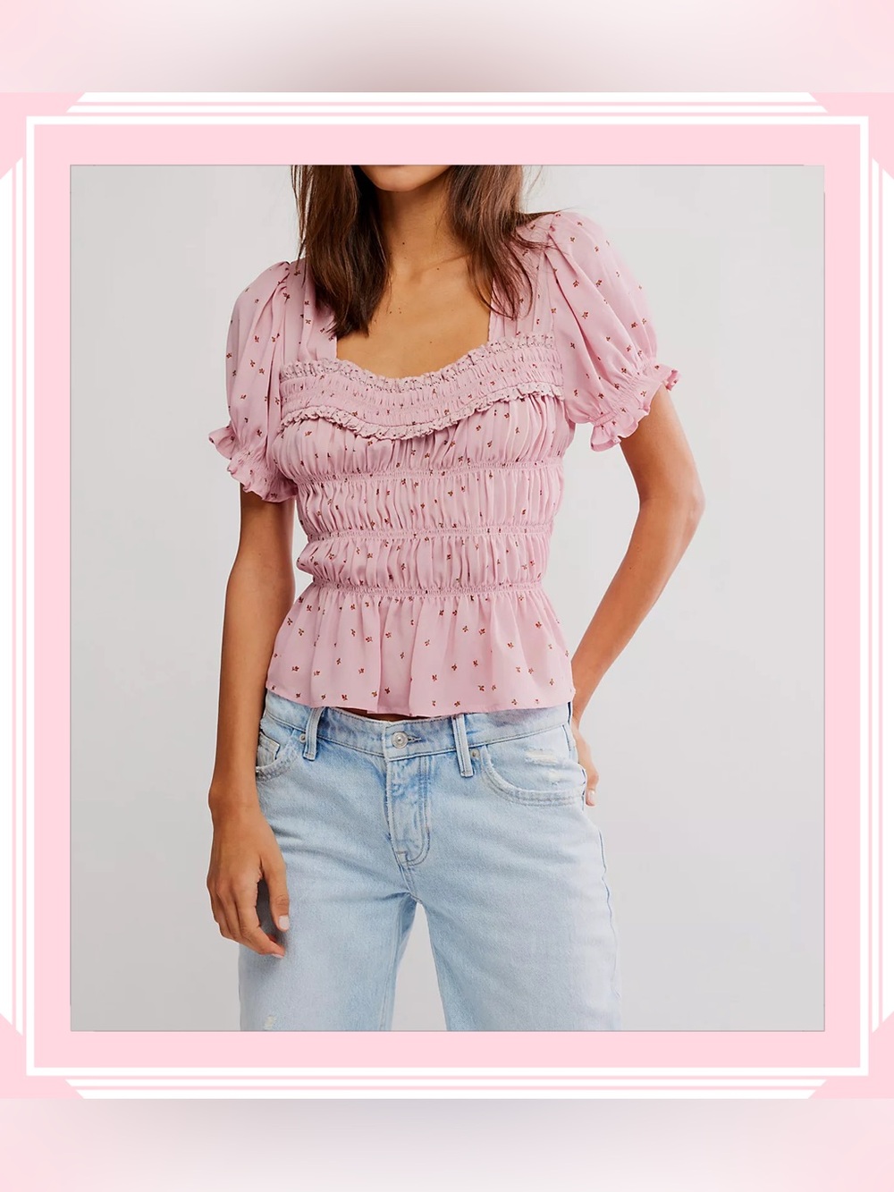 NWT Free People Adore You Ruffle Puff-Sleeve Peplum Top Pink S Coquette Boho